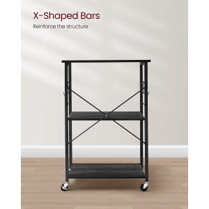 VASAGLE rullebord, m. 2 hylder, 6 S-kroge, hjul - sort spnplade og stl (60x40)
