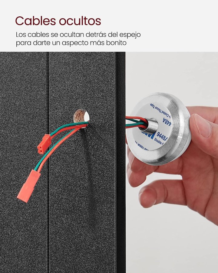 VASAGLE Frisiertisch, LED-Licht mit einstellbarer Helligkeit, Schminktisch mit Spiegel, 2 Schubladen und 3 Fächern, modern, schwarz RDT114T16