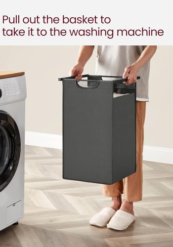 VASAGLE skittentyskurv, m. 2 rom, 2 hyller, 2 uttrekkbare og avtakbare poser - grtt stoff/svart stl