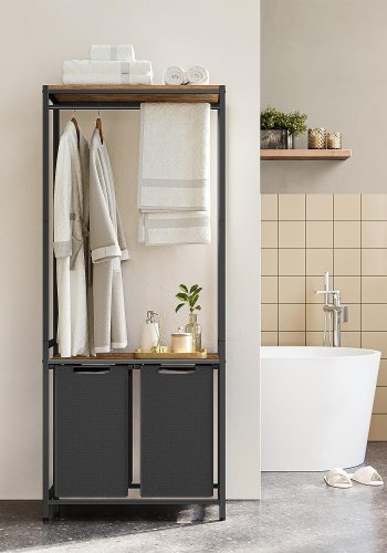 VASAGLE vasketjskurv, m. 2 hylder, aftagelige foringer, bjlestang - brun spnplade og sort stl