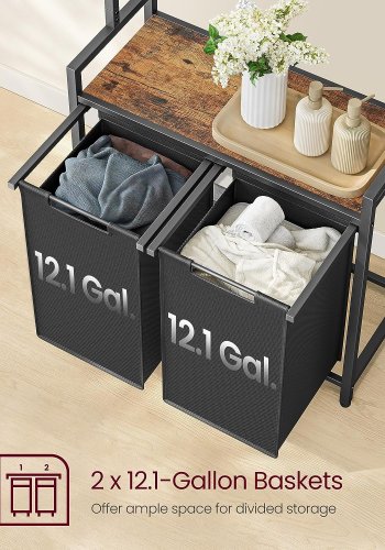 VASAGLE vasketjskurv, m. 2 hylder, aftagelige foringer, bjlestang - brun spnplade og sort stl