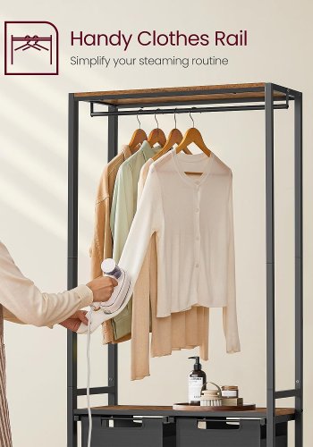 VASAGLE vasketjskurv, m. 2 hylder, aftagelige foringer, bjlestang - brun spnplade og sort stl