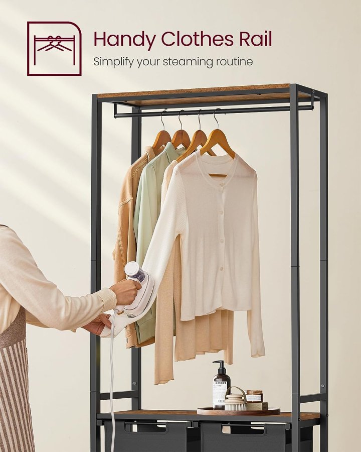 VASAGLE vasketjskurv, m. 2 hylder, aftagelige foringer, bjlestang - brun spnplade og sort stl