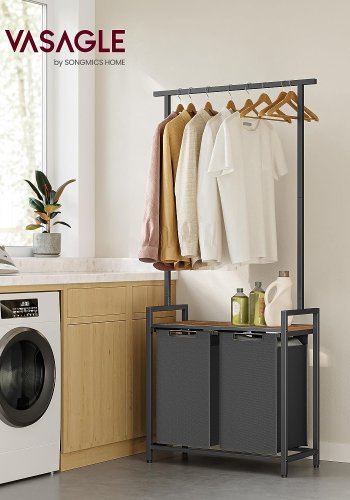 VASAGLE skittent�yskurv, m. 1 hylle, 2 uttrekkbare uttrekkbare kurver, opphengsstang - brun sponplate/svart st�l