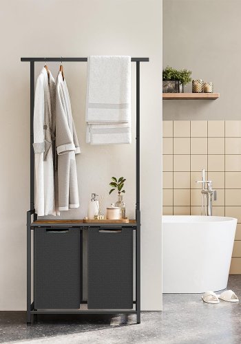 VASAGLE skittent�yskurv, m. 1 hylle, 2 uttrekkbare uttrekkbare kurver, opphengsstang - brun sponplate/svart st�l