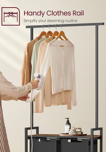 VASAGLE skittent�yskurv, m. 1 hylle, 2 uttrekkbare uttrekkbare kurver, opphengsstang - brun sponplate/svart st�l