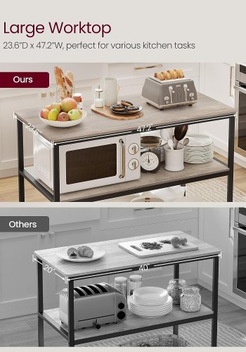 VASAGLE kjkkenhylle, m. 3 hyller - greige sponplater og sort stl