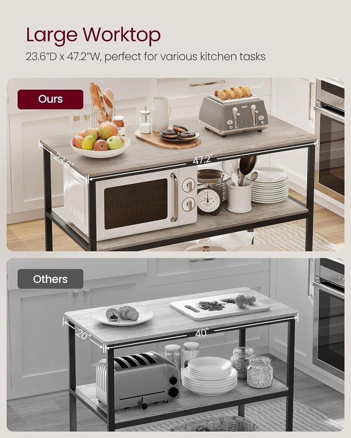 VASAGLE kjkkenhylle, m. 3 hyller - greige sponplater og sort stl