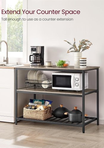 VASAGLE kjkkenhylle, m. 3 hyller - greige sponplater og sort stl