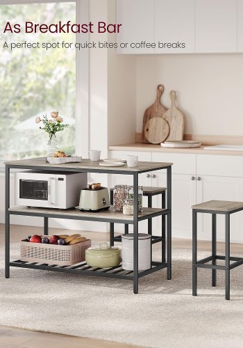 VASAGLE kjkkenhylle, m. 3 hyller - greige sponplater og sort stl