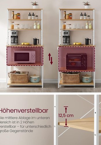 VASAGLE kjkkenhylle, m. 6 hyller, 6 kroker - natursponplater og hvitt stl