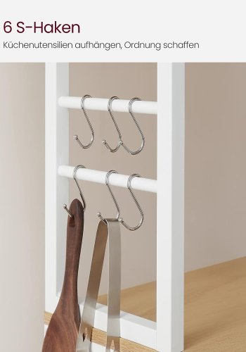 VASAGLE kjkkenhylle, m. 6 hyller, 6 kroker - natursponplater og hvitt stl