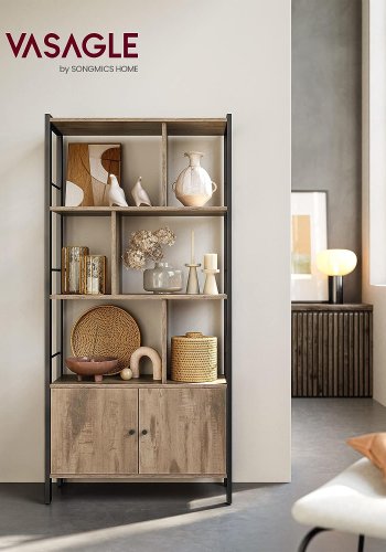 VASAGLE bokhylle, m. 2 drer og 4 hyller - natursponplater og sort stl