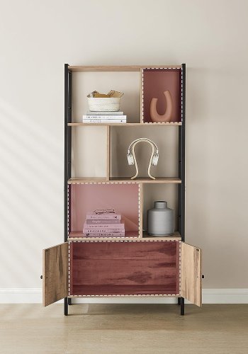 VASAGLE bokhylle, m. 2 drer og 4 hyller - natursponplater og sort stl