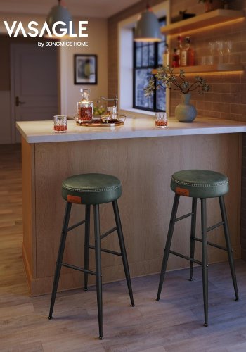 VASAGLE barkrakk, med fotsttte - skoggrnt syntetisk skinn og svart stl (sett med 2)