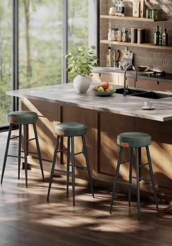 VASAGLE barkrakk, med fotsttte - skoggrnt syntetisk skinn og svart stl (sett med 2)