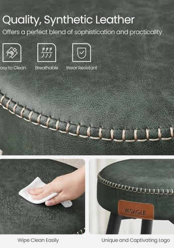 VASAGLE barkrakk, med fotsttte - skoggrnt syntetisk skinn og svart stl (sett med 2)