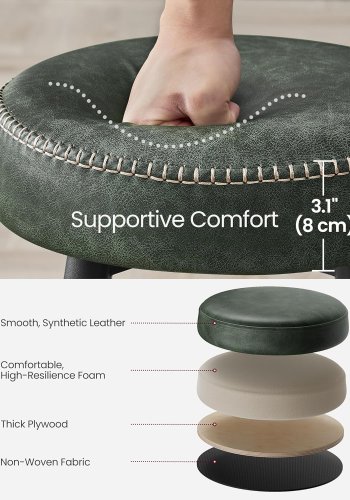 VASAGLE barkrakk, med fotsttte - skoggrnt syntetisk skinn og svart stl (sett med 2)