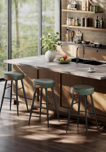 VASAGLE barkrakk, med fotsttte - skoggrnt syntetisk skinn og svart stl (sett med 2)