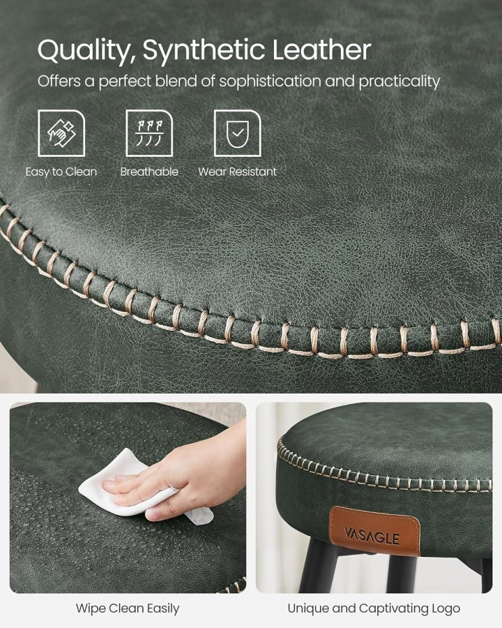 VASAGLE barkrakk, med fotsttte - skoggrnt syntetisk skinn og svart stl (sett med 2)