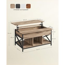 Sofabord, hjdejusterbart, bent og skjult opbevaringsrum