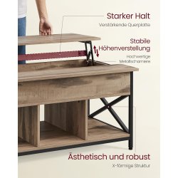 Sofabord, hjdejusterbart, bent og skjult opbevaringsrum