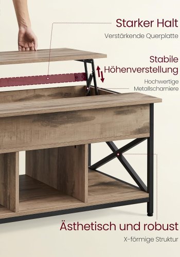 VASAGLE salongbord, hydejusterbart, pent og skjult oppbevaringsplass - kameltre og svart stl (60x100) 