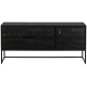 WOOOD Silas TV-bord, m. 1 lge, 1 hylde og 2 skuffer - sort fyrretr og sort metal (120x44)
