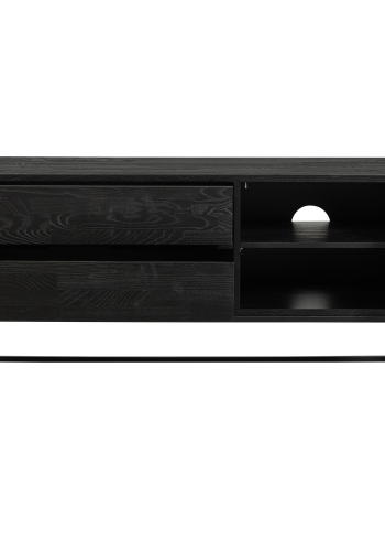 WOOOD Silas TV-bord, m. 1 lge, 1 hylde og 2 skuffer - sort fyrretr og sort metal (120x44)