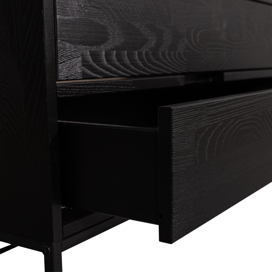 WOOOD Silas TV-bord, m. 1 lge, 1 hylde og 2 skuffer - sort fyrretr og sort metal (120x44)