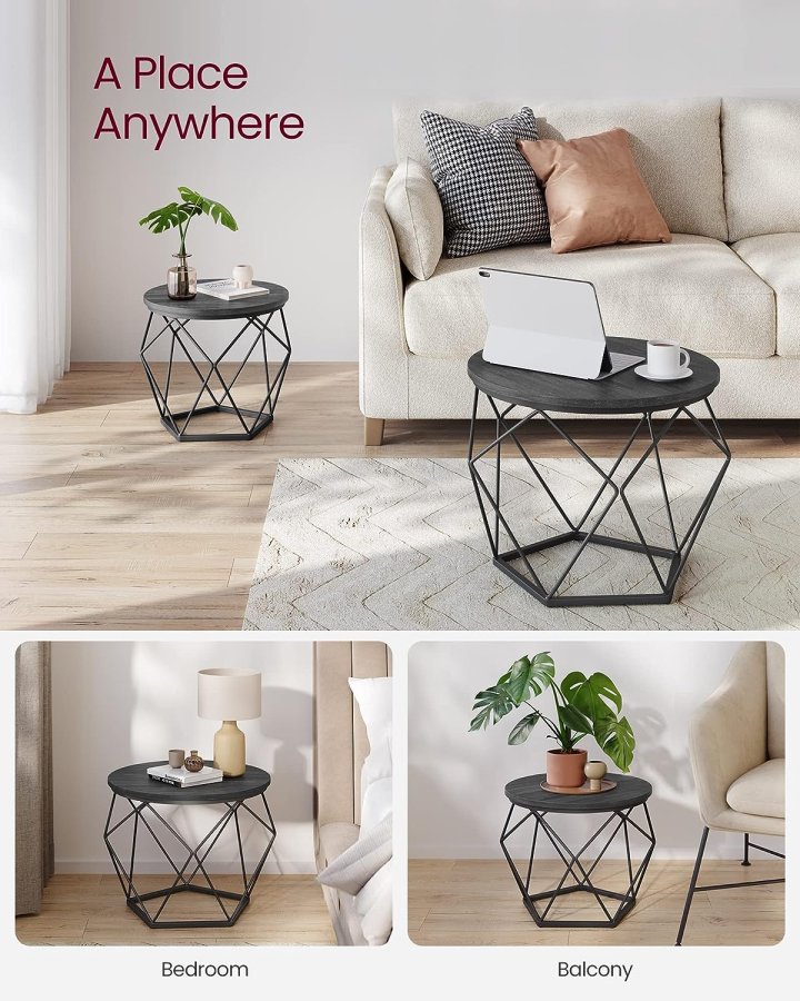 VASAGLE Couchtisch, rund, mit abnehmbarer Tischplatte – schwarze Spanplatte und schwarzer Stahl (2er-Set)