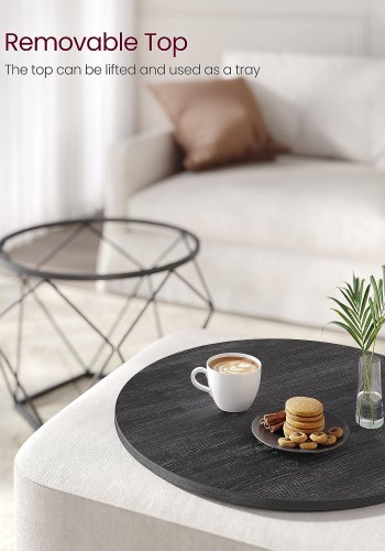 VASAGLE Couchtisch, rund, mit abnehmbarer Tischplatte – schwarze Spanplatte und schwarzer Stahl (2er-Set)