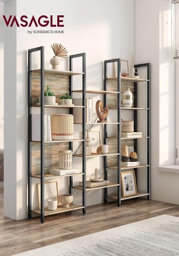 VASAGLE bokhylle, m. 14 hyller - natur med bl kornsponplater og sort stl