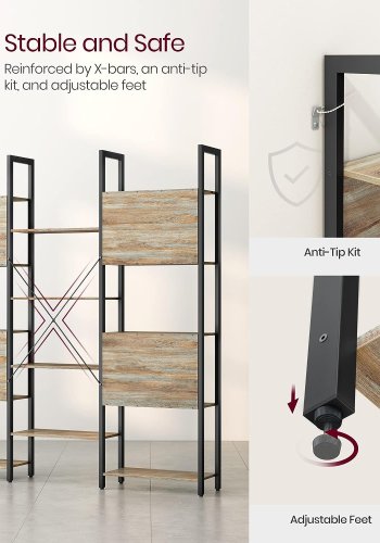 VASAGLE bokhylle, m. 14 hyller - natur med bl kornsponplater og sort stl