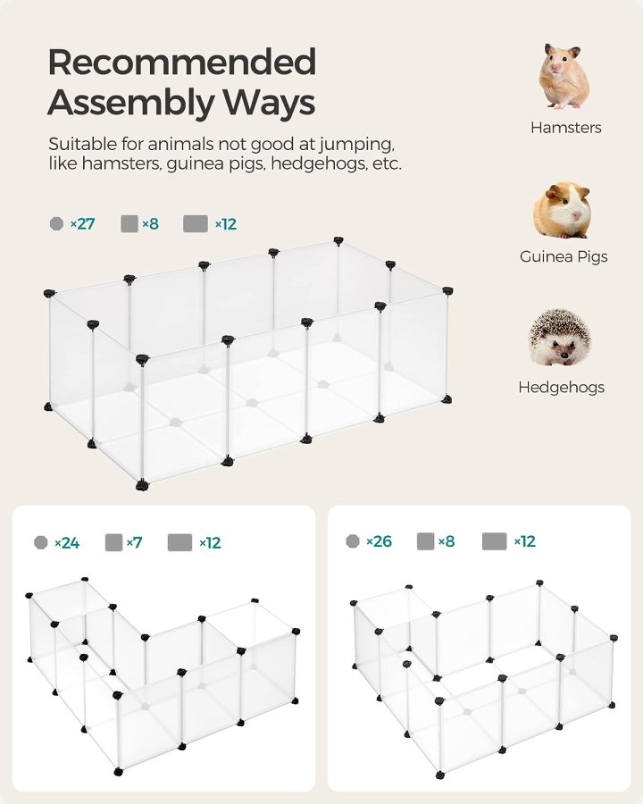 FEANDREA lekegrind for kjledyr, hamstere, kaniner og smdyr, for innendrs bruk - hvit plast