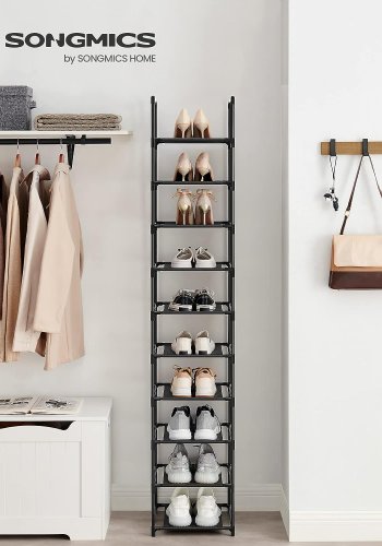 SONGMICS skohylle, m. 10 hyller i fiberduk - svart metall