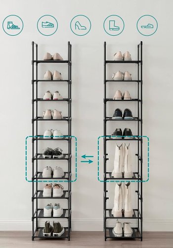 SONGMICS skohylle, m. 10 hyller i fiberduk - svart metall