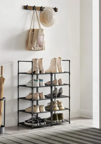 SONGMICS skohylle, m. 10 hyller i fiberduk - svart metall