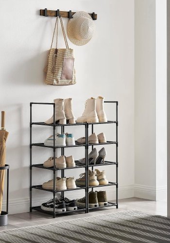 SONGMICS skohylle, m. 10 hyller i fiberduk - svart metall