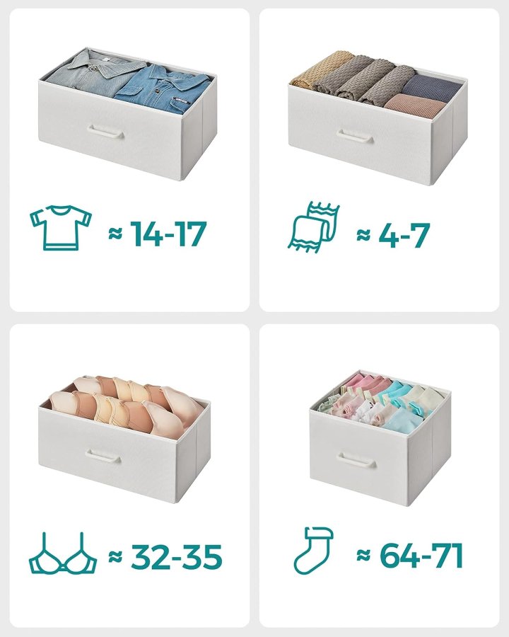 SONGMICS kommode, m. 7 skuffer med hndtak - natursponplater og hvit fiberduk/stl