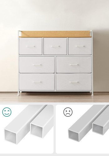 SONGMICS kommode, m. 7 skuffer med hndtak - natursponplater og hvit fiberduk/stl