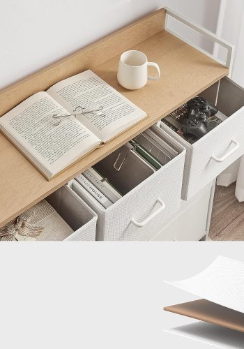 SONGMICS kommode, m. 7 skuffer med hndtak - natursponplater og hvit fiberduk/stl