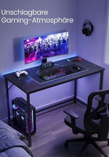 VASAGLE Skrivbord, litet datorskrivbord, kontorsskrivbord, för studier, sovrum, 60 x 120 x 75 cm, industriell design, metallram, svart, LWD039B56