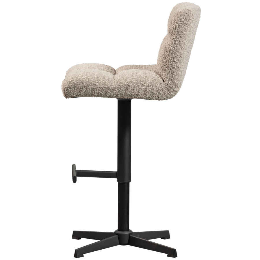 WOOOD Vinny barstol, m. rygln, drejefunktion, fodsttte - sand boucl og sort metal