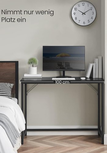 VASAGLE Skrivbord, litet datorskrivbord, kontorsskrivbord, för arbetsrum, sovrum, 50 x 100 x 75 cm, industridesign, metallram, svart, LWD041B56