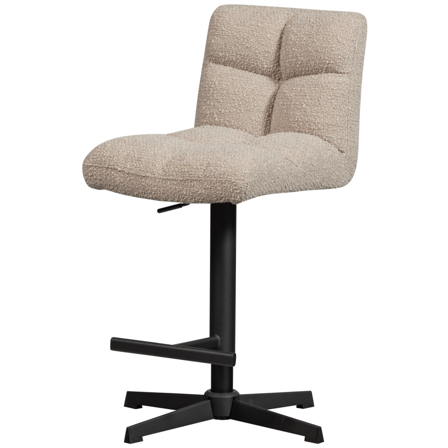 WOOOD Vinny barstol, m. rygln, drejefunktion, fodsttte - sand boucl og sort metal