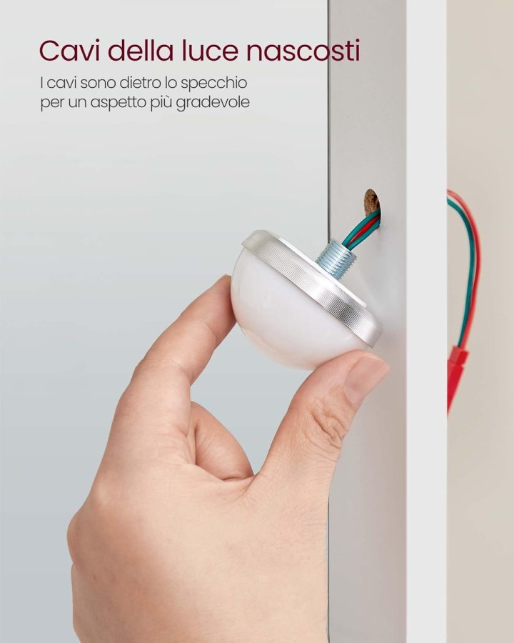 VASAGLE Tvättställsbord, LED-lampa med justerbar ljusstyrka, sminkbord med spegel, 2 ldor och 3 fack, sminkstation, modern, vit RDT164W01