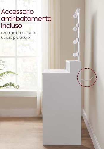 VASAGLE Tvättställsbord, LED-lampa med justerbar ljusstyrka, sminkbord med spegel, 2 ldor och 3 fack, sminkstation, modern, vit RDT164W01