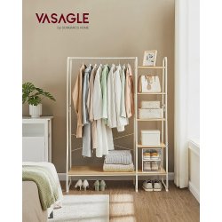 T�jstativ, m. b�jlestang, 6 aftagelige kroge, 6 hylder - natur sp�nplade og hvid st�l
