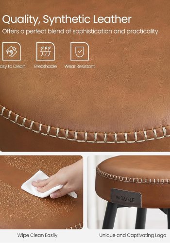 VASAGLE Barhocker mit Fußstütze – karamellbraunes Kunstleder und Stahl (2er-Set)